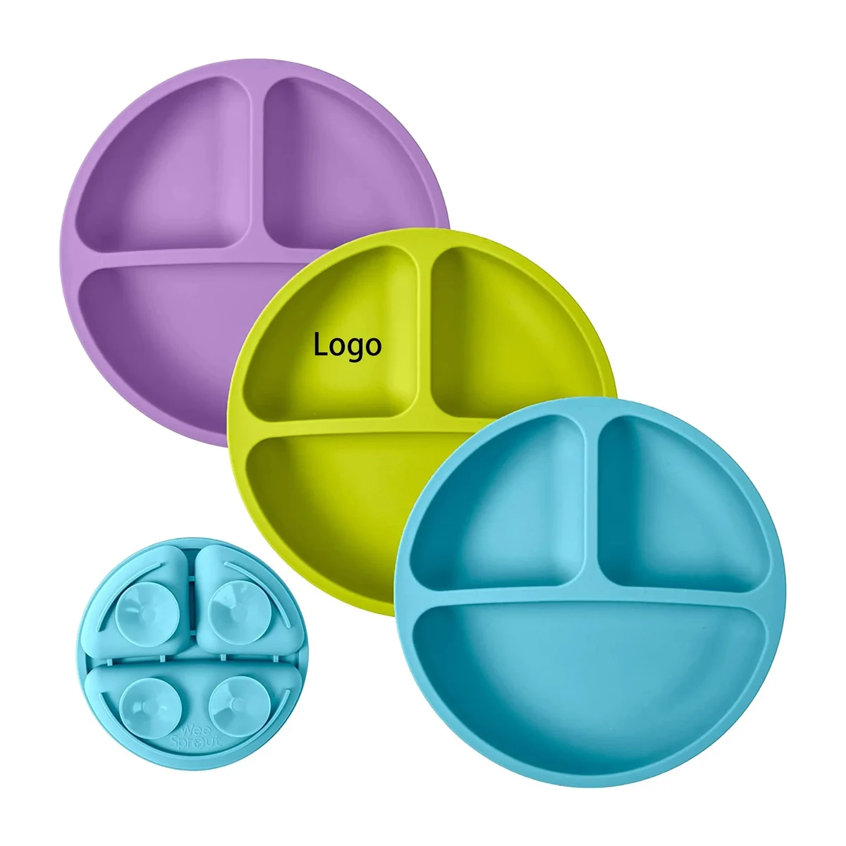 MOQ 20pcs Silicone Three-Compartment Baby Plate With Suction 1
