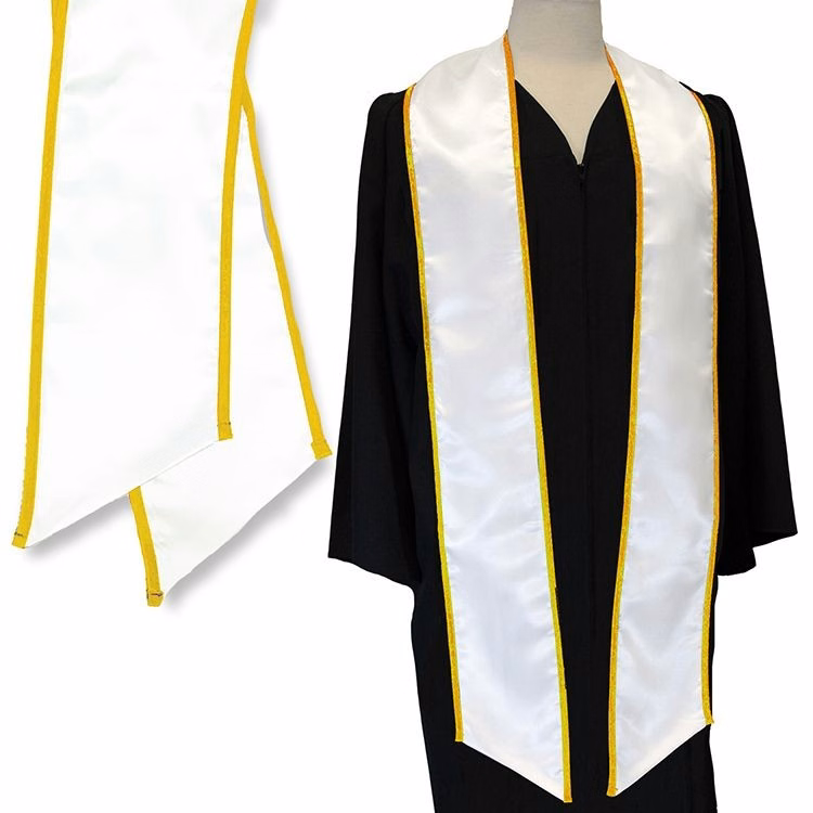 White 84" Graduation Stole with Gold Binding
