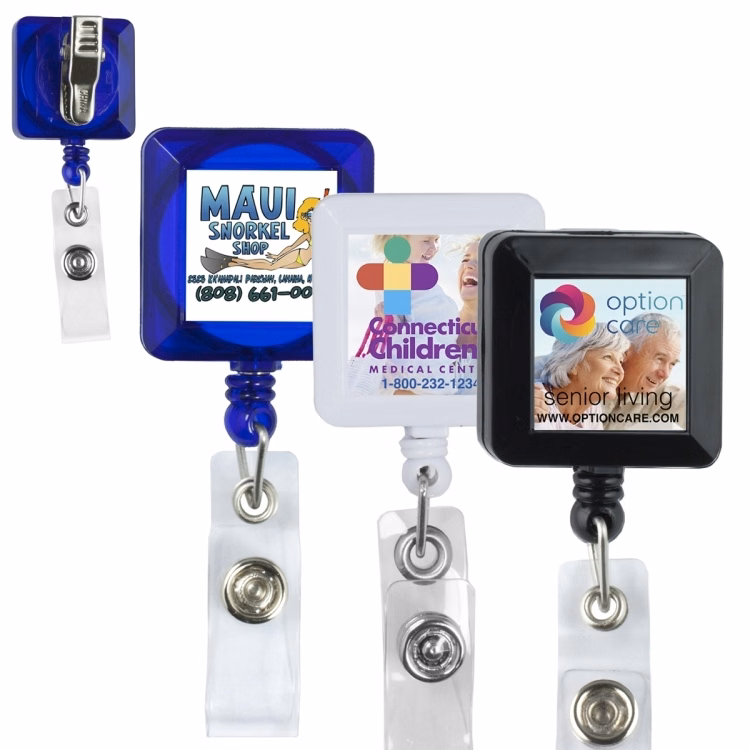 "Olmsted VL" 30" Cord Square Retractable Badge Reel and Badge Holder with Metal Rotating Alligator C