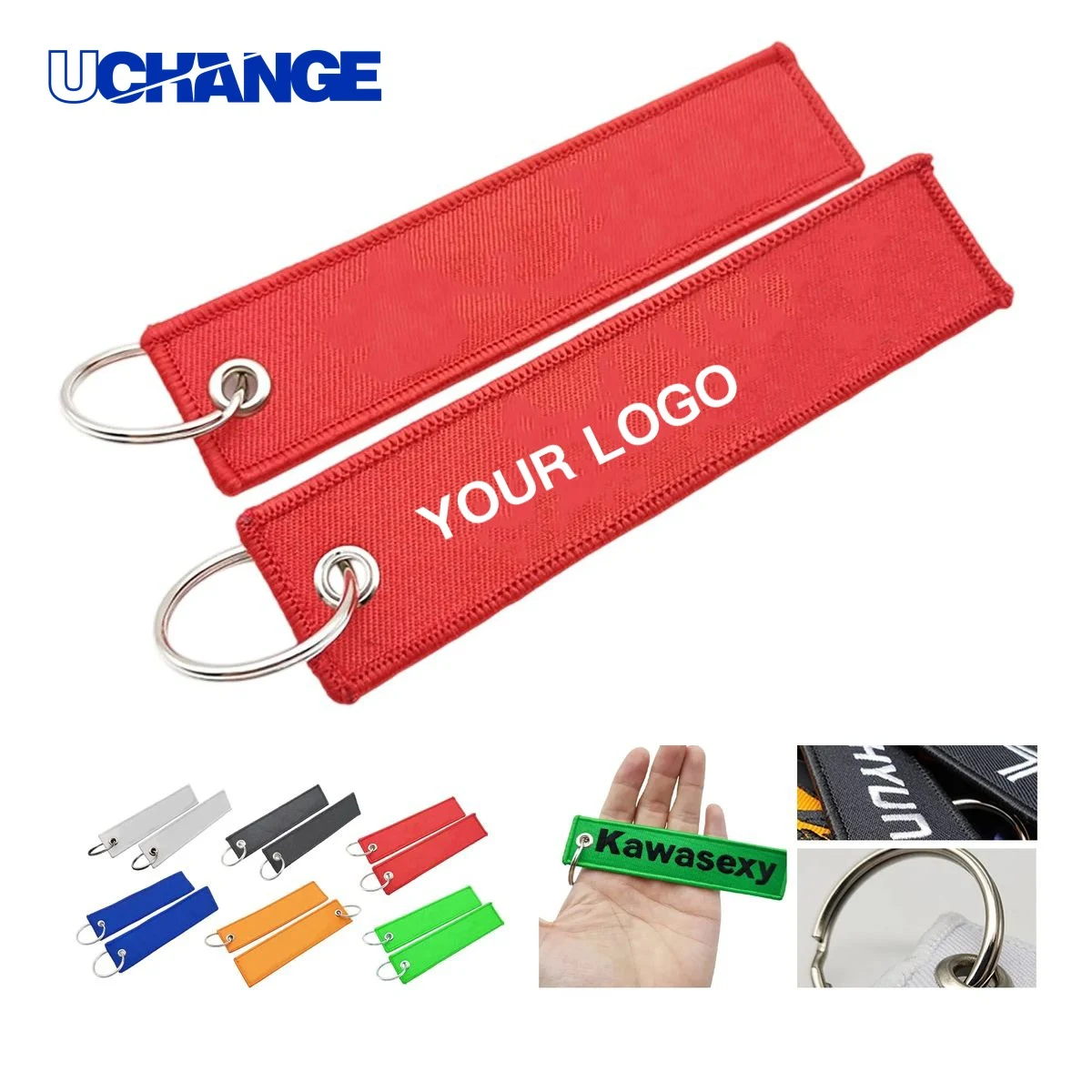 Woven Fabric Keychain Tag Accessory with Steel Ring 1