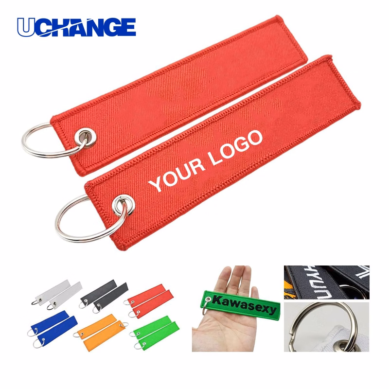 Woven Fabric Keychain Tag Accessory with Steel Ring