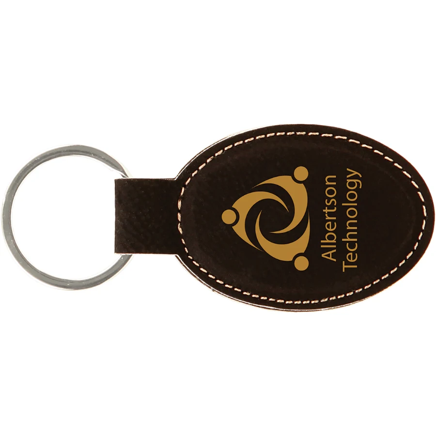 3" x 1 3/4" Black/Gold Leatherette Oval Keychain 1