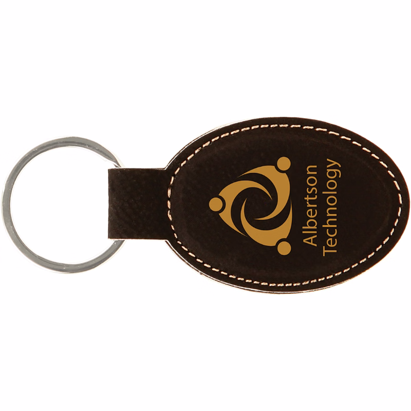 3" x 1 3/4" Black/Gold Leatherette Oval Keychain