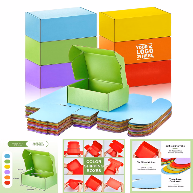 8 x 6 x 3 Inch 6 Colors Small Business Packaging Corrugated Cardboard Shipping Gift Box with Lid