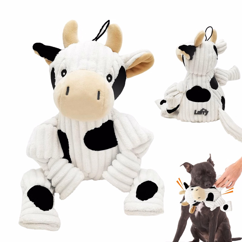 Large Squeaky Puppy Toy In Cow Shape