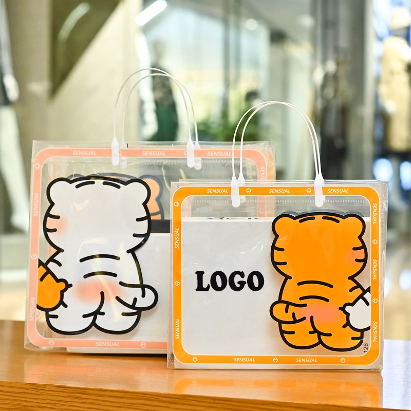 PVC Frosted Clear Tote Bags w/ Clever Tiger Pattern
