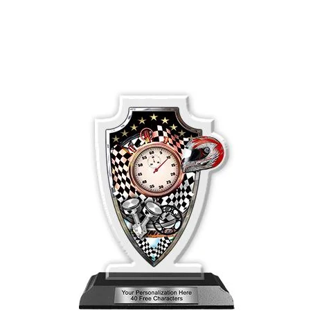 Acrylic Trophy: 6" Arrow Head, Racing Field Design 1