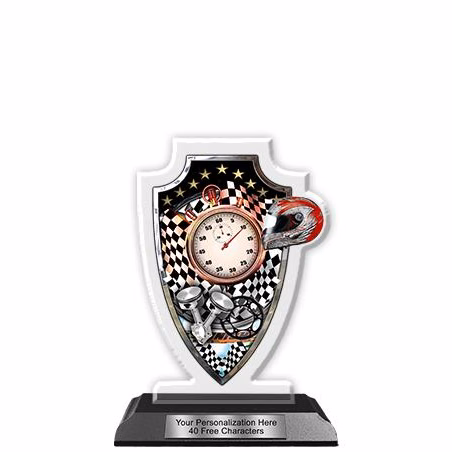 Acrylic Trophy: 6" Arrow Head, Racing Field Design