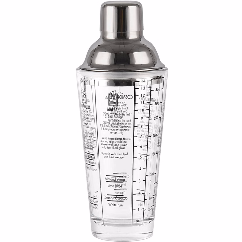 13.5 Oz Clear Glass Cocktail Shaker With Measurement