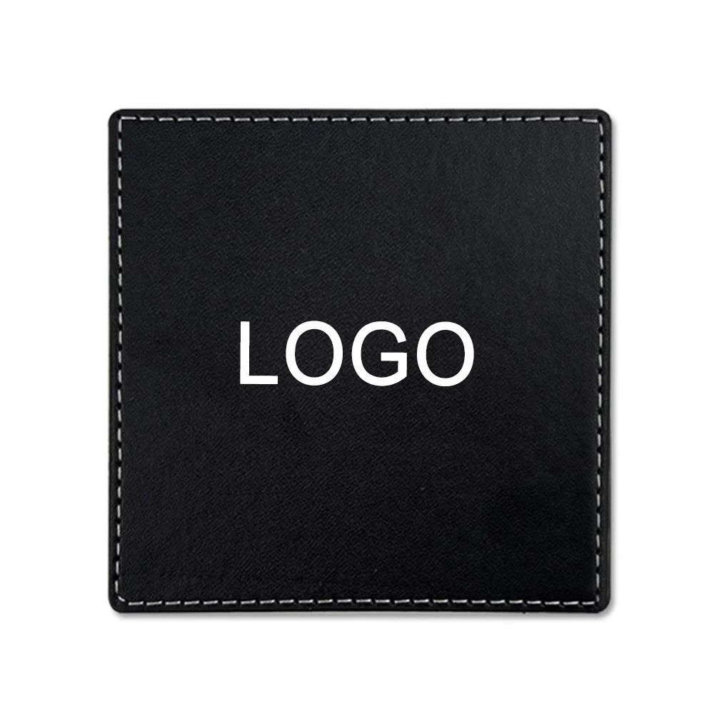 Square PU Leather Cup Coasters With Stitching 1