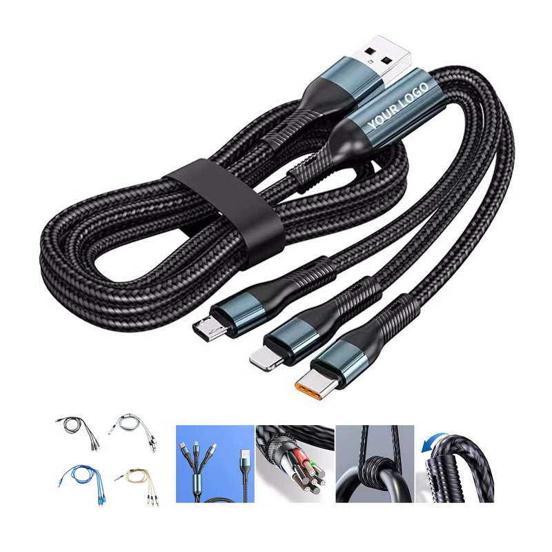 Three In One Nylon Braided Data Cable 47.3" Length
