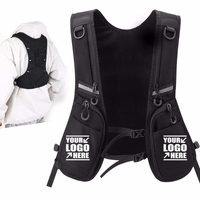Black Outdoor Vest Bag With Reflective Strips