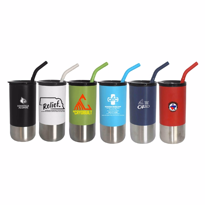 18oz. Double Wall Stainless Steel Mug w/Straw