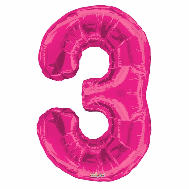 Mylar Number 3 Balloons - Pink 34"
