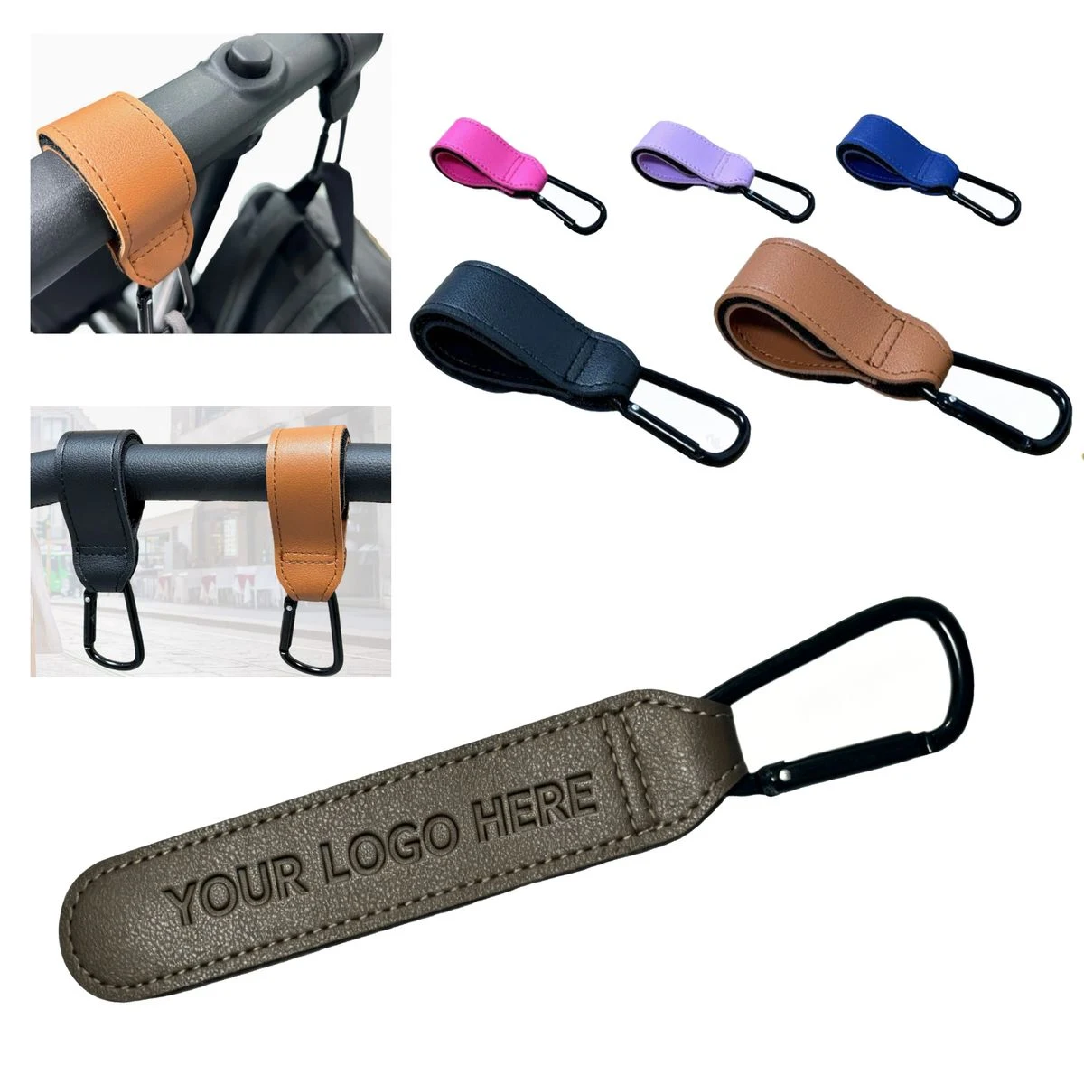 Custom Debossed Logo PU Baby Stroller Trolley Hook For Daily Outings 1