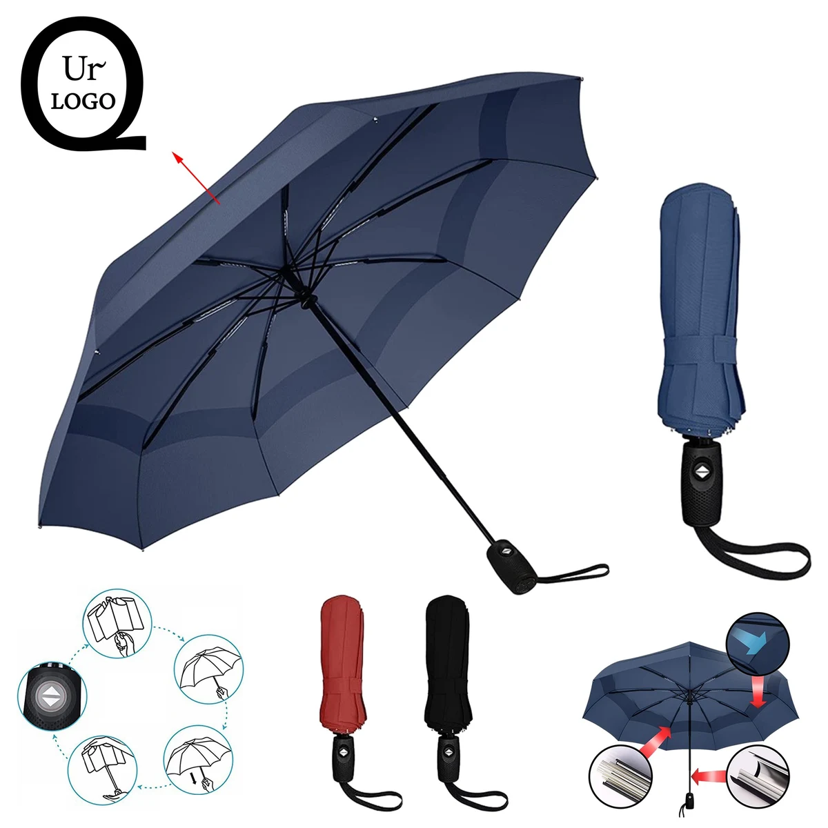 46 Inch Double Canopy Vented Compact Umbrella 1