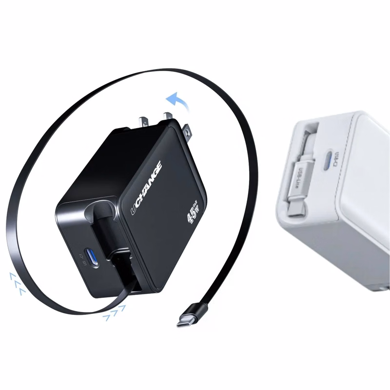 45W GaN Wall Charger With Retractable USB-C Cable