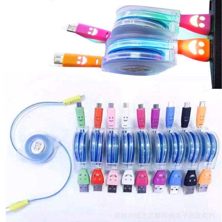 Colorful lights flash Retractable Charging Cable For android