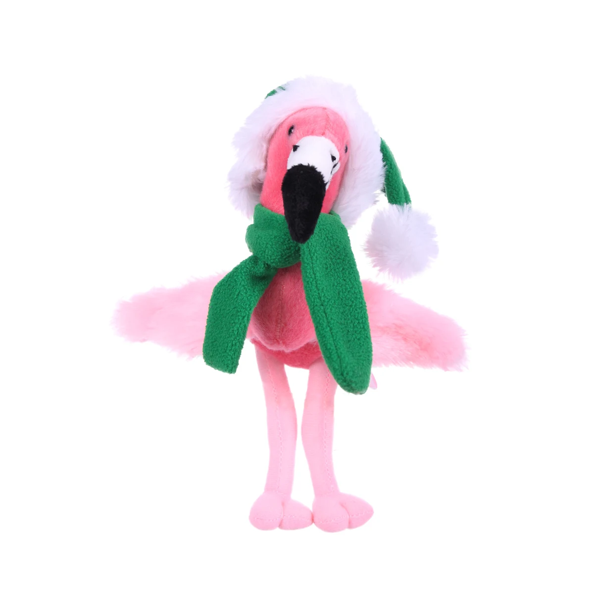 Soft Plush Sitting Flamingo wearing a Christmas Scarf & Hat 1