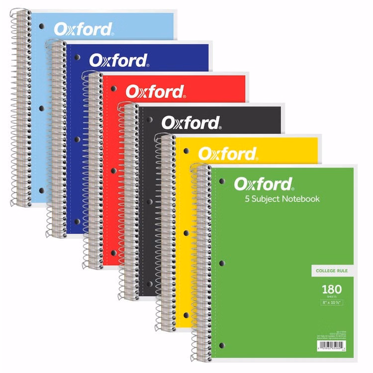 5 Subject Spiral Notebook - College Ruled 180 Sheets