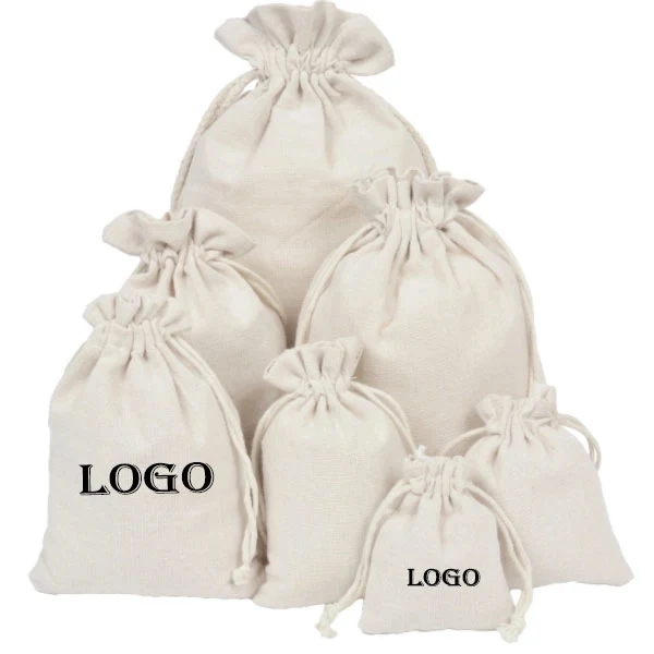 Natural 100% cotton Drawstring Muslin Bag Pouch 1