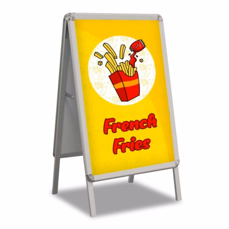 French Fries Pre Printed restaurant advertising A-Frame - Yellow outdoor display stand