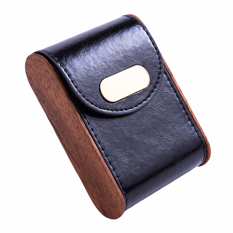 Vintage Retro Wooden Cigarette Case with Metal Accent