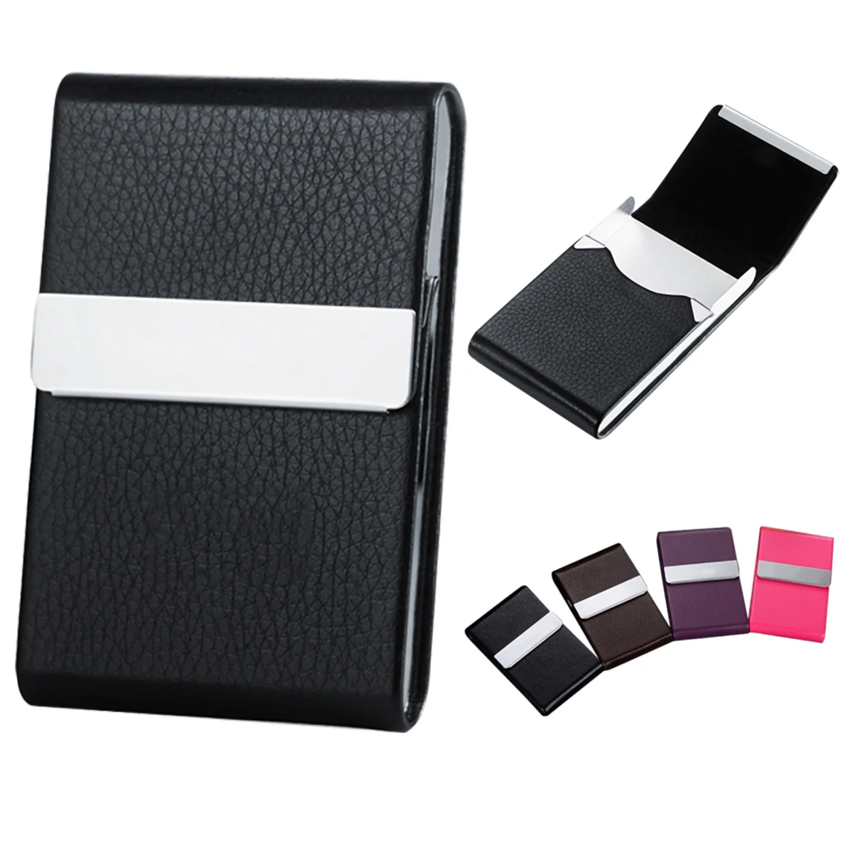 Premium Faux Leather Metal Business Card Holder 1