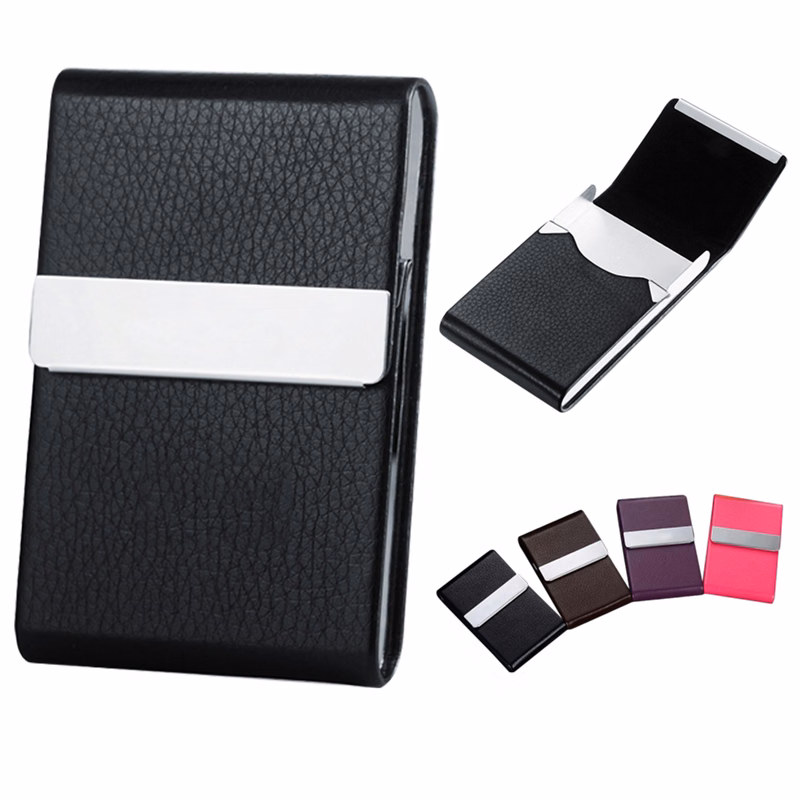 Premium Faux Leather Metal Business Card Holder
