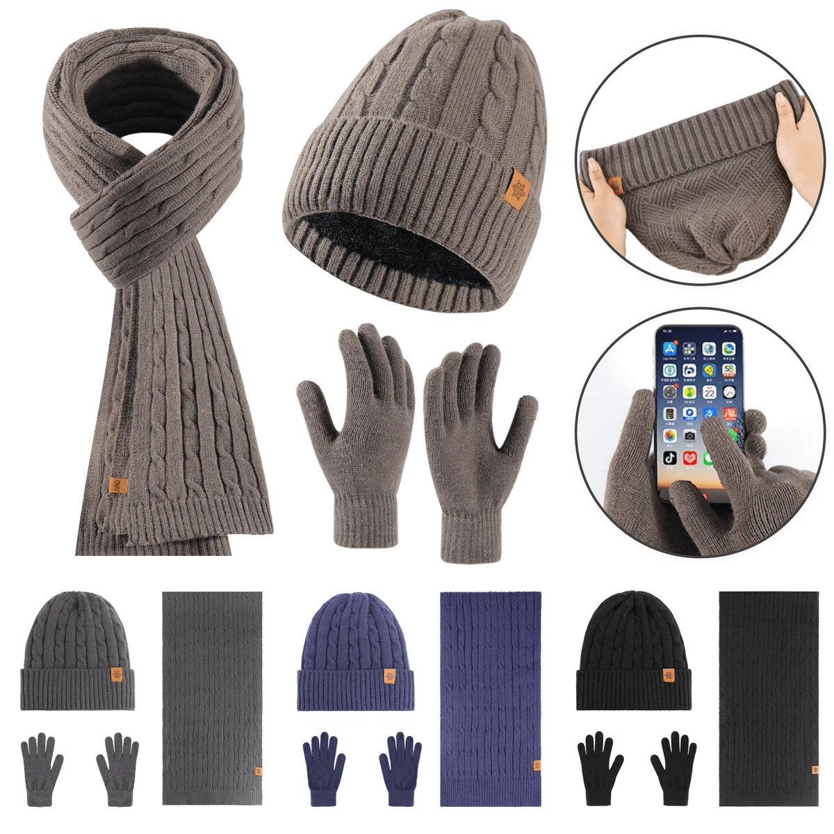 Cozy Unisex Beanie Scarf And Touchscreen Gloves 1