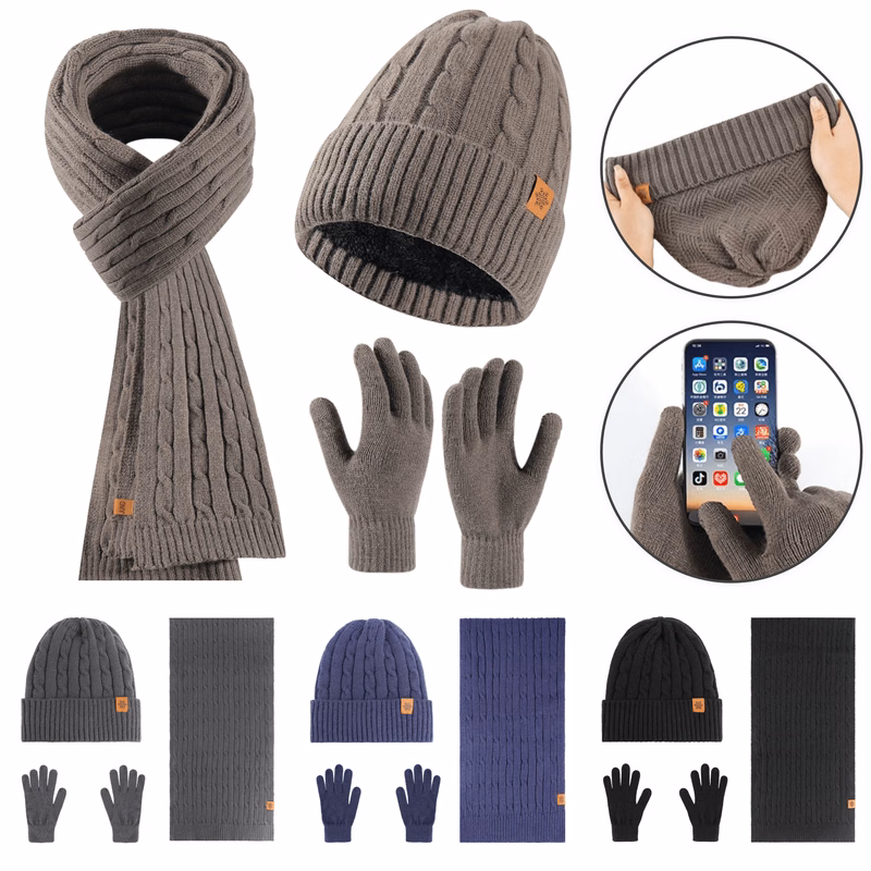 Cozy Unisex Beanie Scarf And Touchscreen Gloves