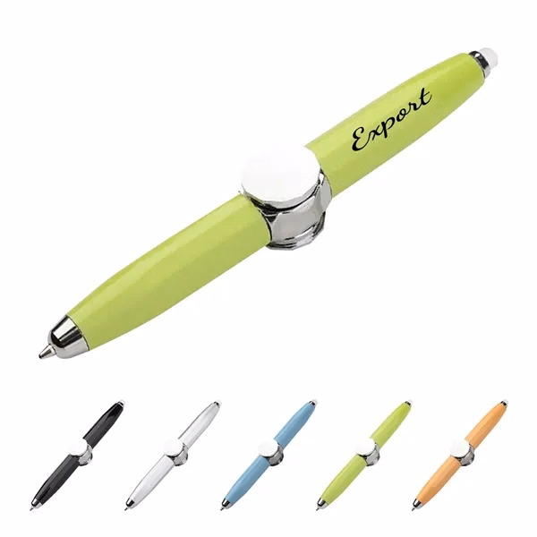 Custom Metal LED Spinning Gyro Ballpoint Pen — Fidget Desk Writing Instrument