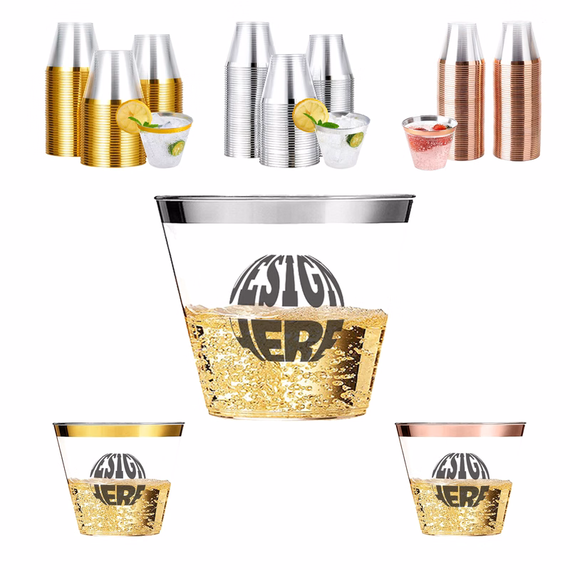 MOQ 50pcs Elegant Rimmed Plastic Cups