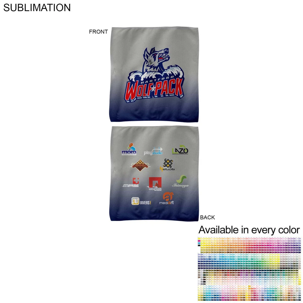 Colored Microfiber Dri-Lite Terry Rally, Sports, Skate Towel, 15x15, Sublimated Edge to Edge 2 sides 1
