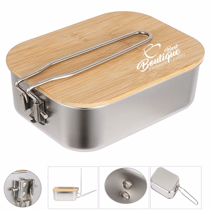 Stainless Steel Camping Bento Box with Foldable Handle