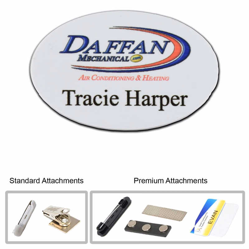 2 INCH X 3 INCH OVAL PLASTIC NAME BADGE