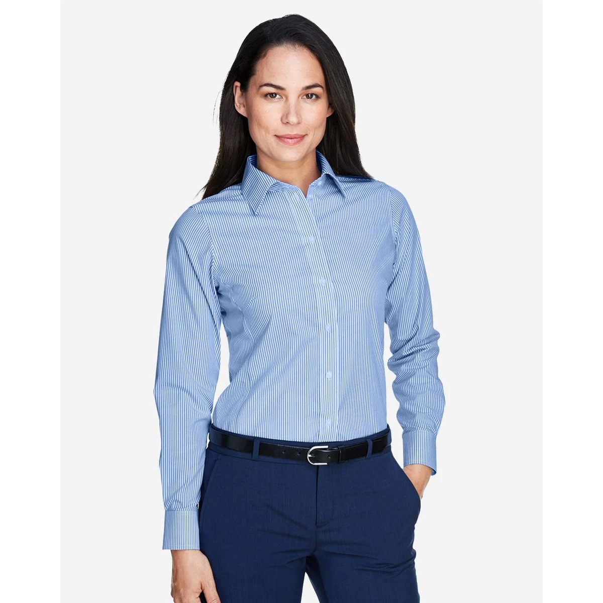 Women's Crown Collection® Banker Stripe Woven Dress Shirt - D645W 1