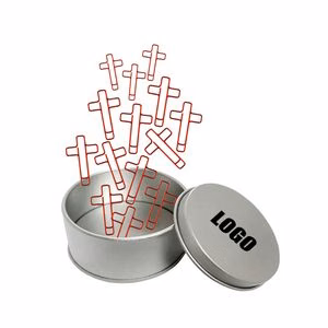 Cross Shaped Paper Clips In Decorative Tin Box