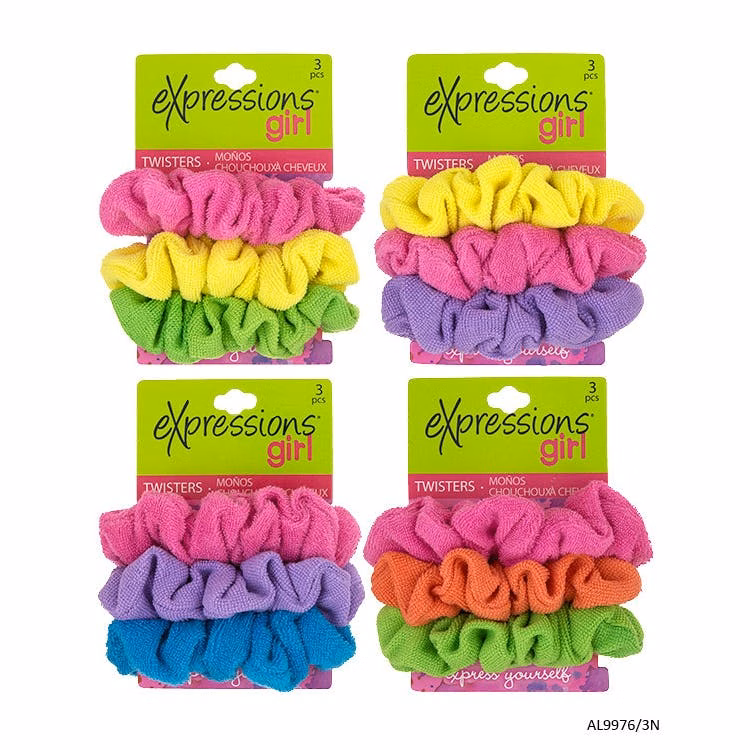 Terry Twister Scrunchies - Assorted Colors 3 Pack
