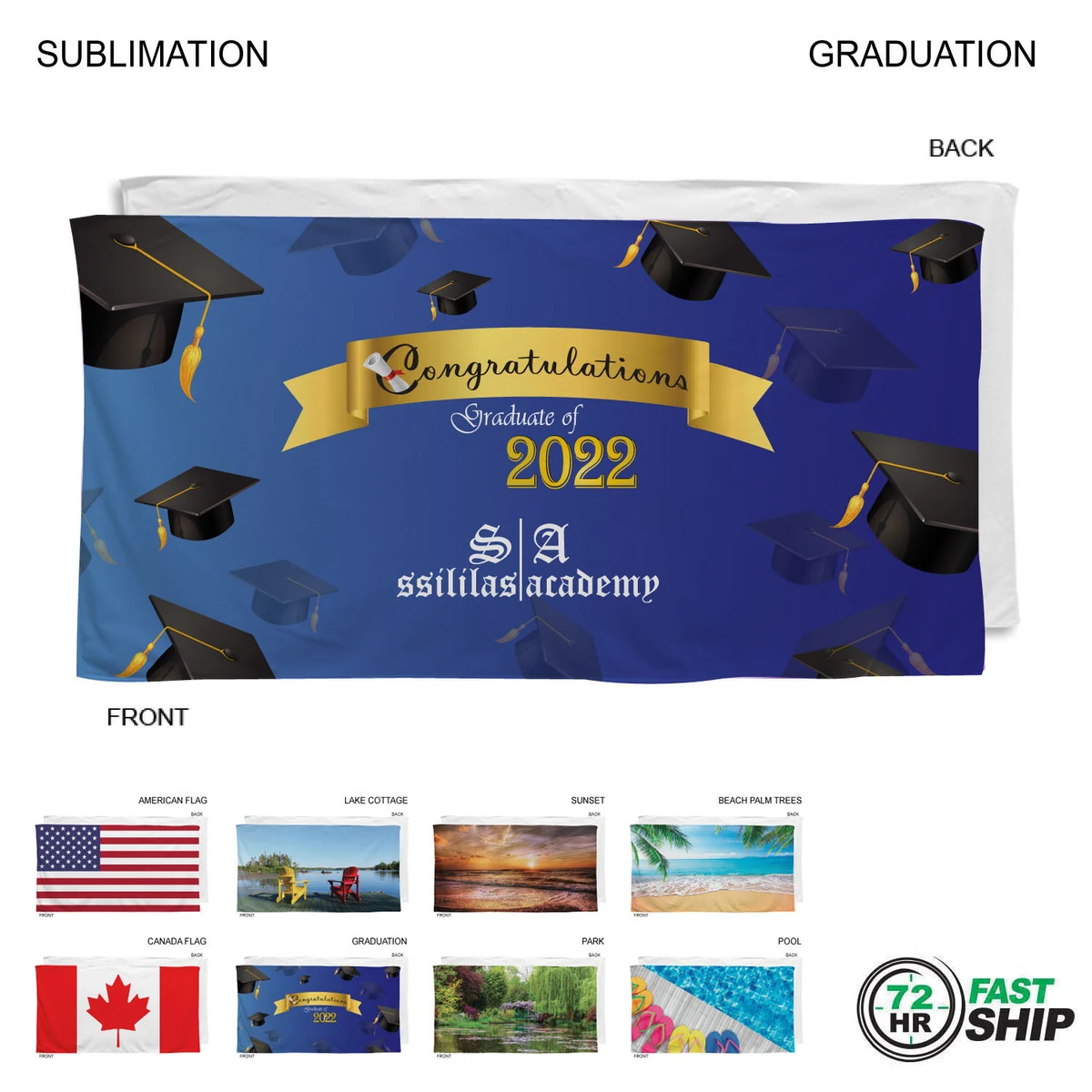 72 Hr Fast Ship - Stock Design Sublimated, Absorbent Microfiber Dri-Lite Terry Beach, 30x60 1