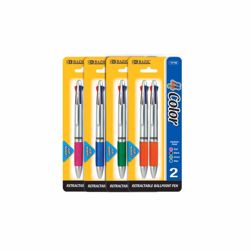 Retractable Pens - 4 Ink Colors Cushion Grip 2 Pack