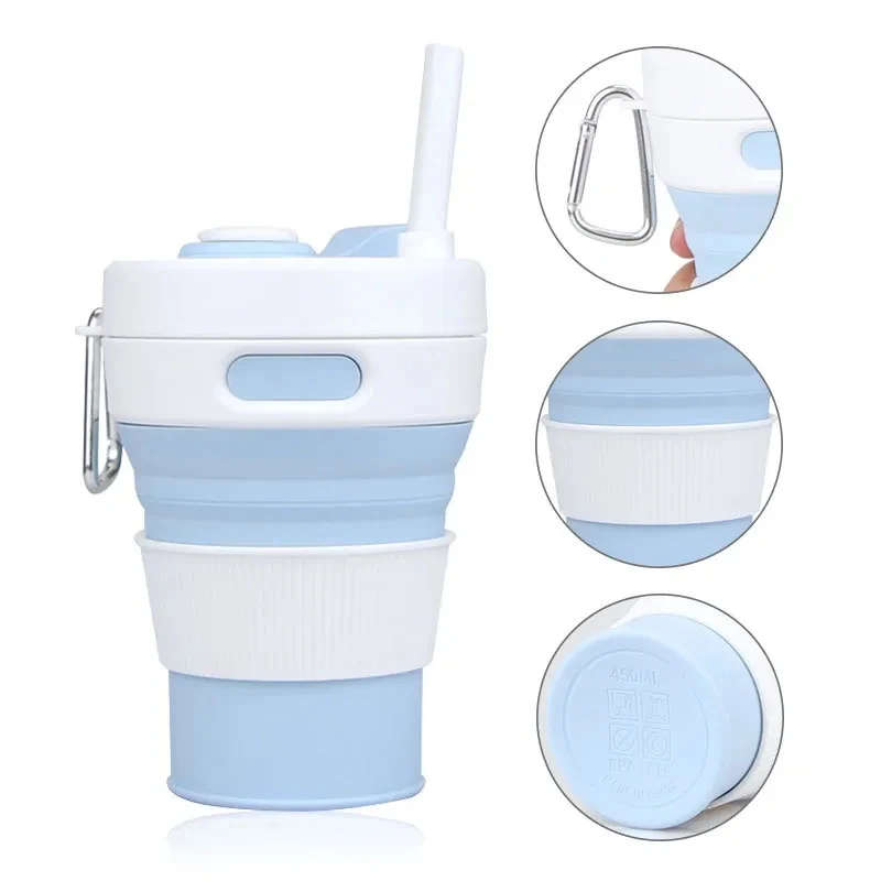 15oz Silicone Collapsible Travel Cup with Straw 1
