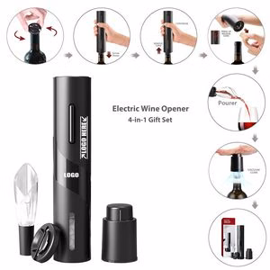 4 In 1 Black Plastic Automatic Electric Wine Opener With Foil Cutter