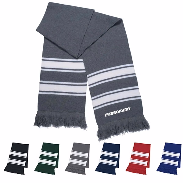 Two-Tone Knit Scarf with Fringe