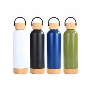 Vacuum Bottle with Bamboo Lid and Base