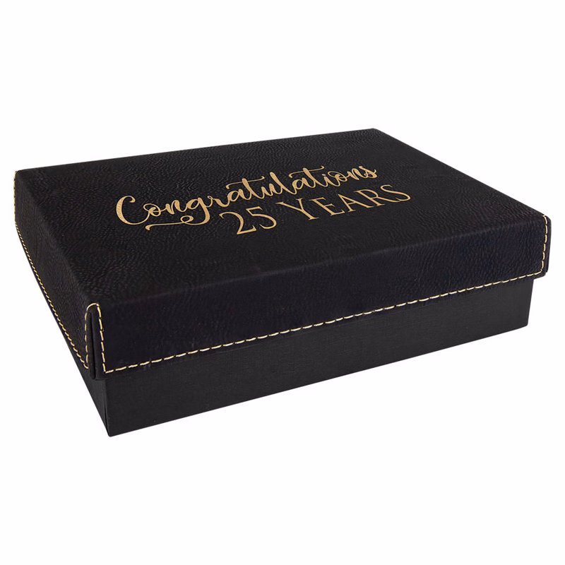 7 3/8" x 5 3/4" Black/Gold Gift Box with Leatherette Lid