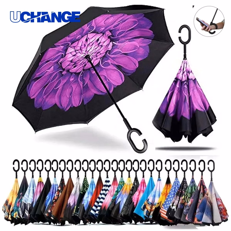 Inverted Folding Umbrella with C-Shaped Handle Hands-Free