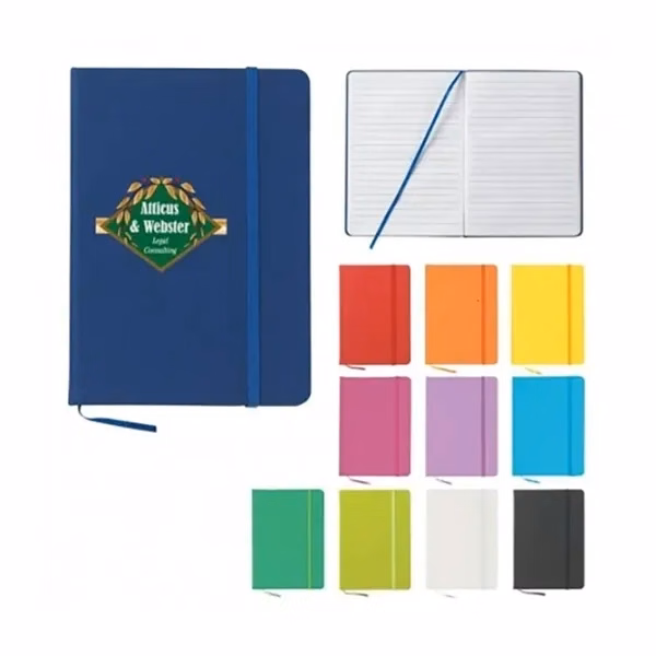 Custom 8" x 5" Soft Leatherette Notebook with Elastic Band — Professional Journal Promo