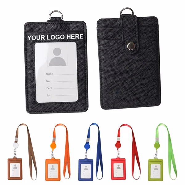 Custom PU Leather Badge Holder with Retractable Lanyard — Professional ID Protection