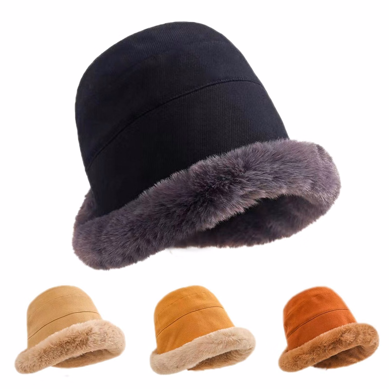 Corduroy plush warm fisherman cap
